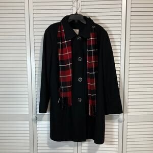 St. John’s Bay Vintage Black Wool Blend Coat Plaid Scarf Women 2X